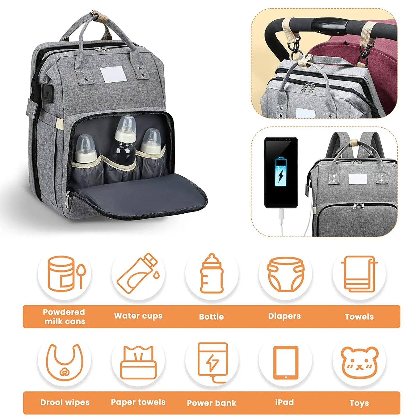 3‑in‑1 Mummy Bag with Foldable Baby Bed