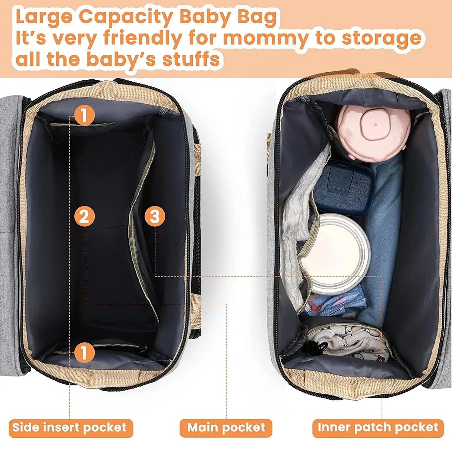 3‑in‑1 Mummy Bag with Foldable Baby Bed