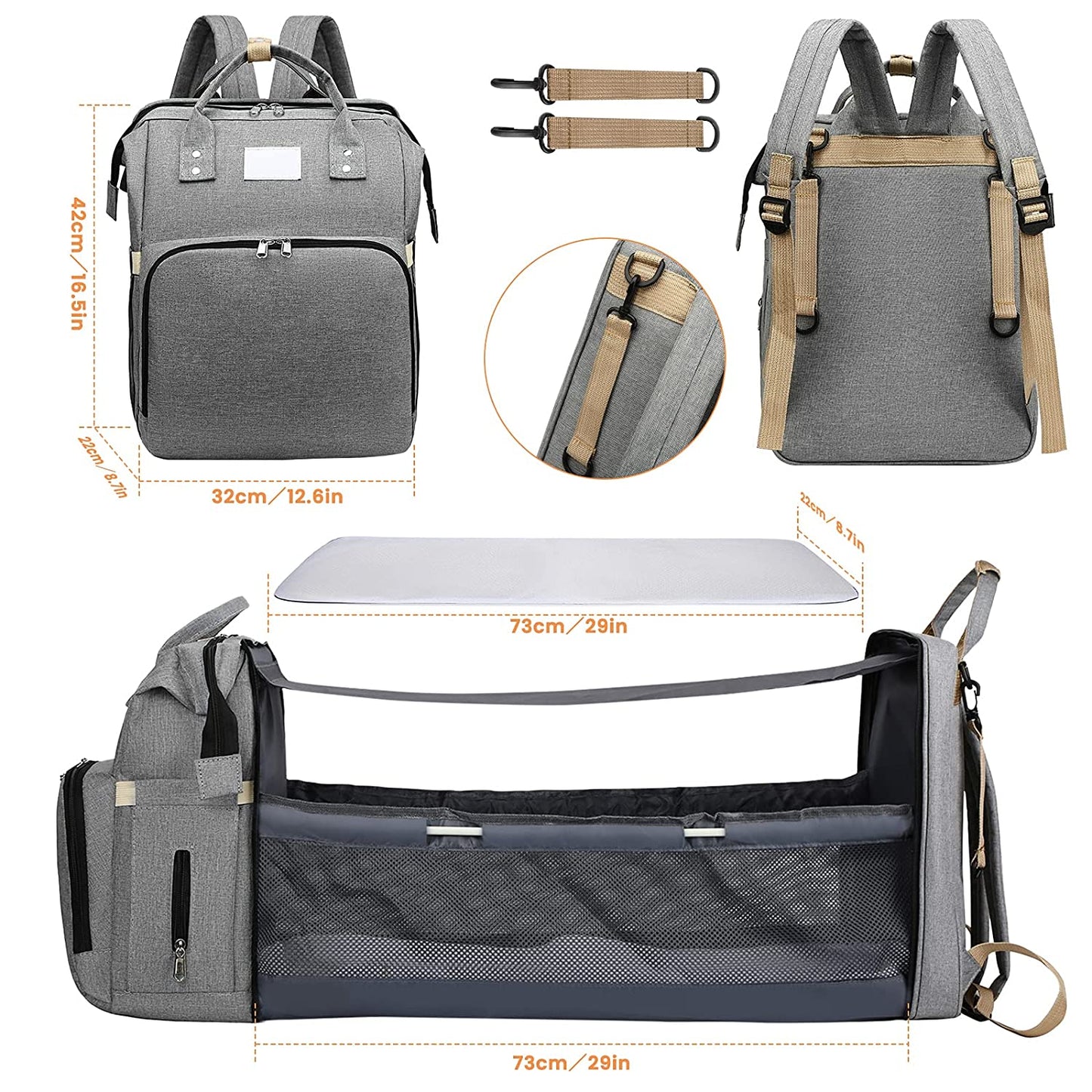 3‑in‑1 Mummy Bag with Foldable Baby Bed