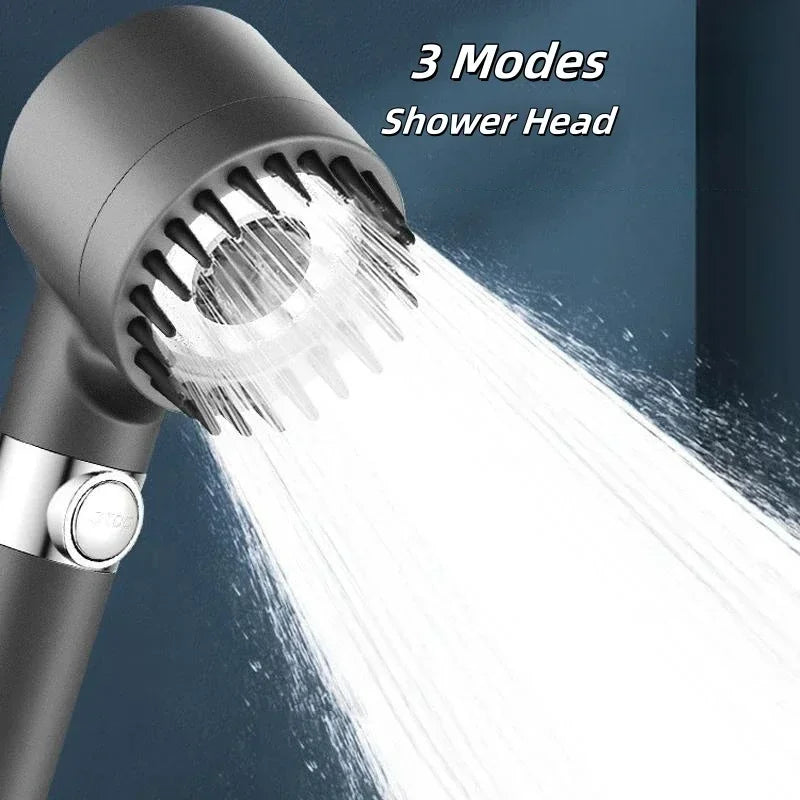 High‑Pressurised Filter Shower Head – 3‑Mode Adjustable Spray with Massage Brush