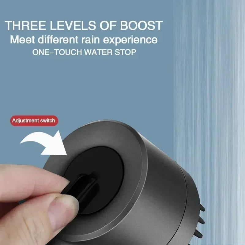 High‑Pressurised Filter Shower Head – 3‑Mode Adjustable Spray with Massage Brush