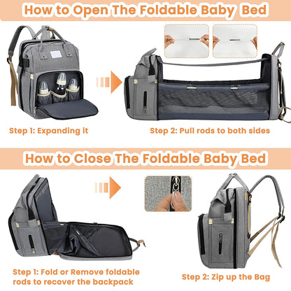 3‑in‑1 Mummy Bag with Foldable Baby Bed