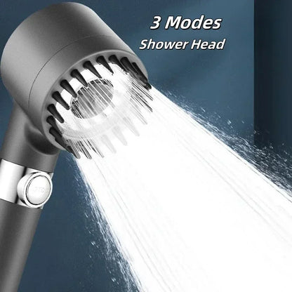 High‑Pressurised Filter Shower Head – 3‑Mode Adjustable Spray with Massage Brush